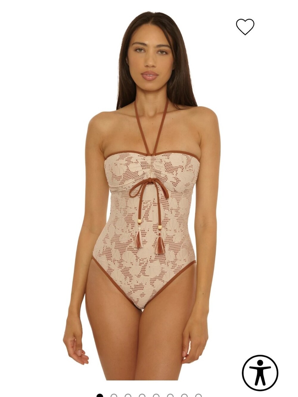 Lucky Brand Belize  Crochet One-Piece Swimsuit in Blush and Brown Size M